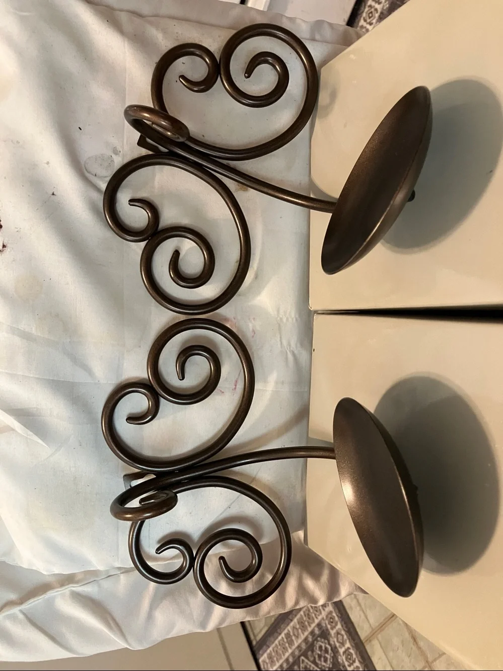 New.  Set of 2. Partylite pewter look hanging Viking  sconces about 5” high n 8”